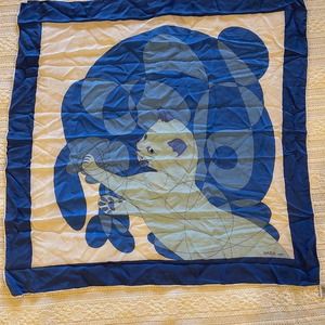 Gres Paris Vintage Blue 100% Silk Cat Scarf 34X34